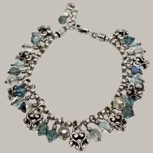 Brighton Charm Bracelet with AB Crystals, Hearts Silver Plated